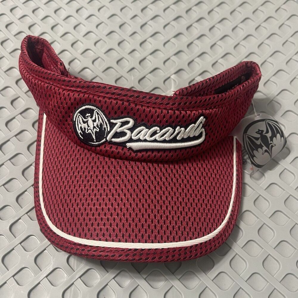 Bacardi Red Mesh Visor Hat w/ Embroidered Bat Logo, Distillery Theme